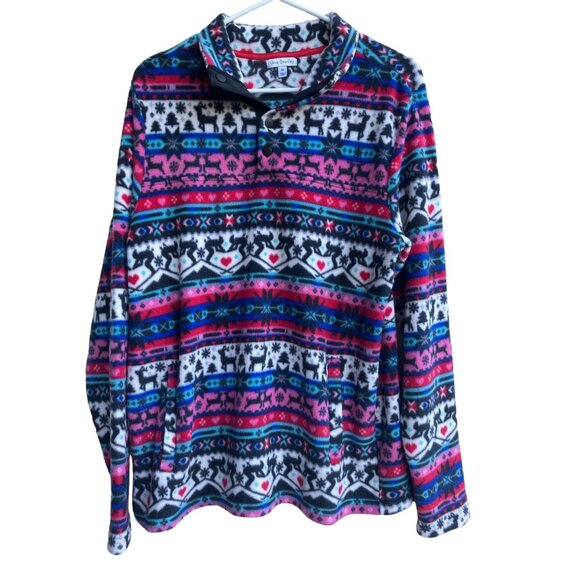 Vera Bradley Tops - Vera Bradley Nordic Fair Isle Fleece Popover Snap Top Size M Pockets Cozy Soft